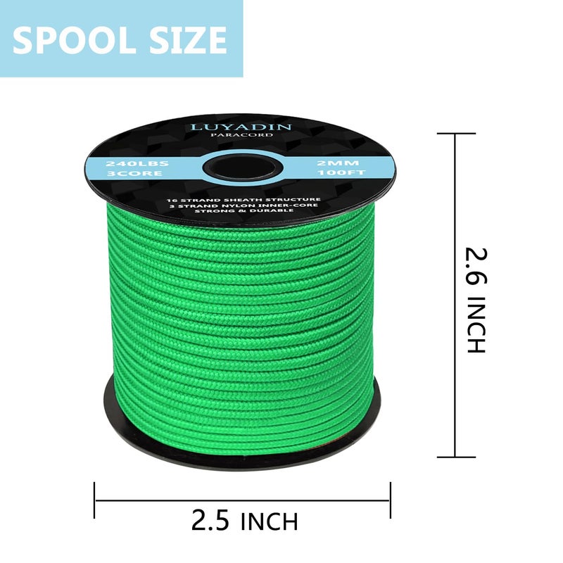 LUYADIN Paracord 240lb - Diameter 2mm Micro Utility Cord -3 Strand Parachute Spool Cord - 100ft 200ft,Paracord for Camping,Hiking,Fishing,Outdoor and DIY - Image 2